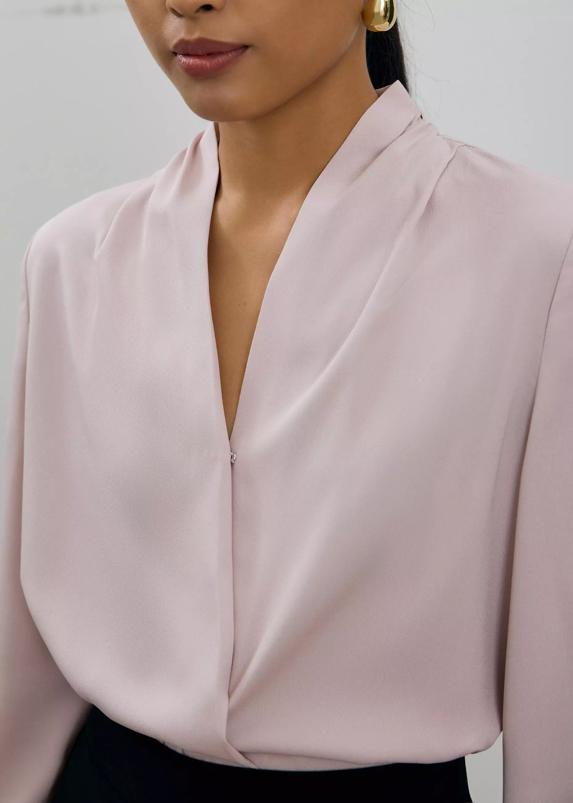 Atasan Wanita - RuchedReady® Ada V-neck Satin Wrap Blouse