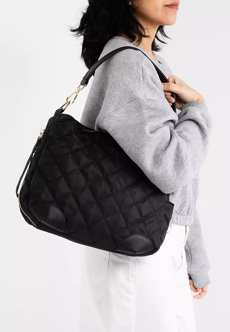 Quilted Nylon Convertible Shoulder Bag