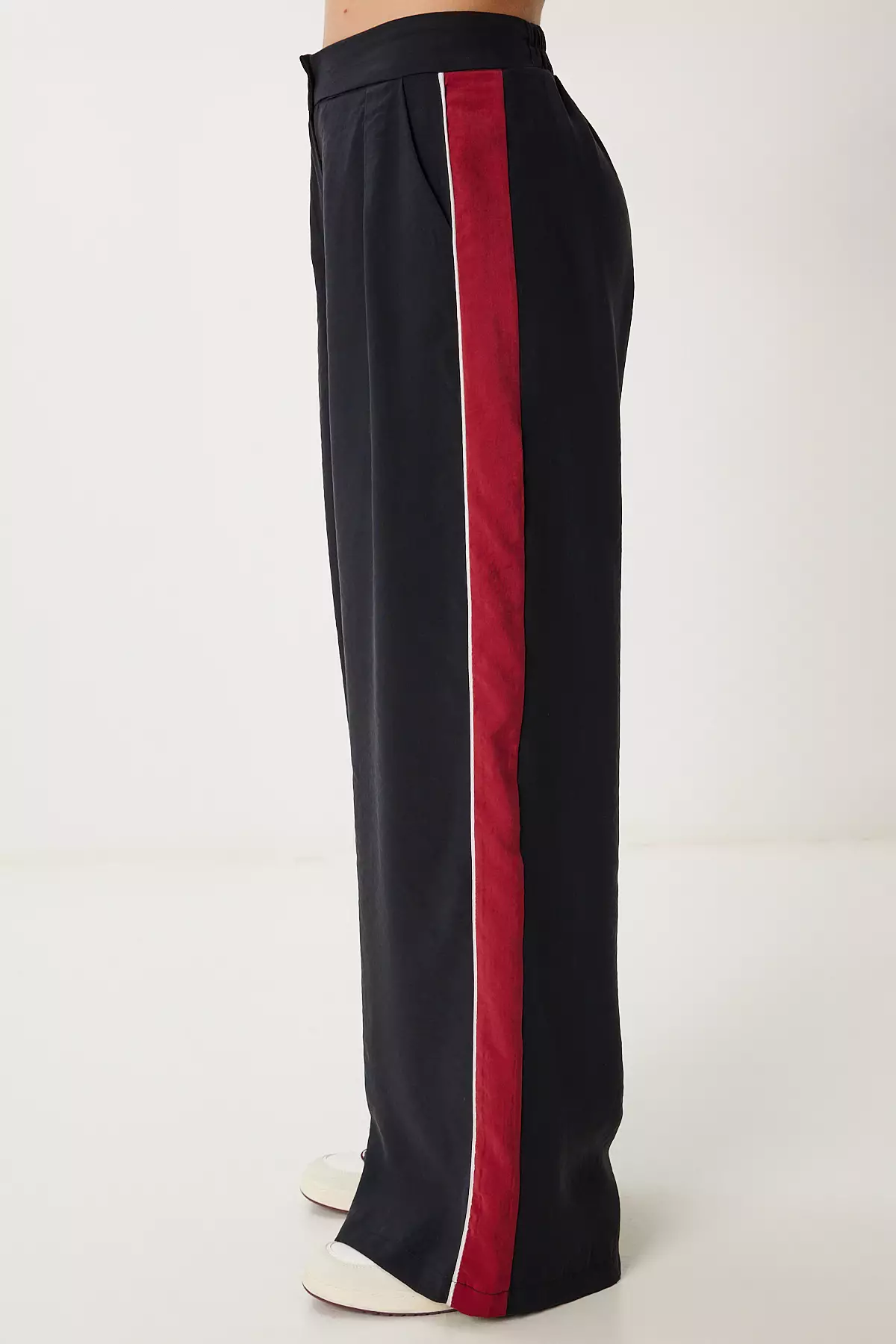 Women's Black Striped Modal Palazzo Trousers Ns00445