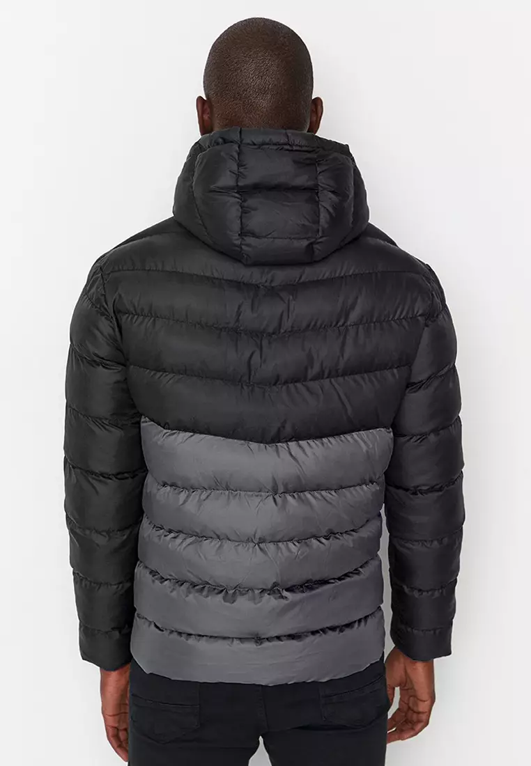 Anthracite Regular Fit Color Blocked Wind Resistant Puffer Winter Jacket TMNAW23MO00018