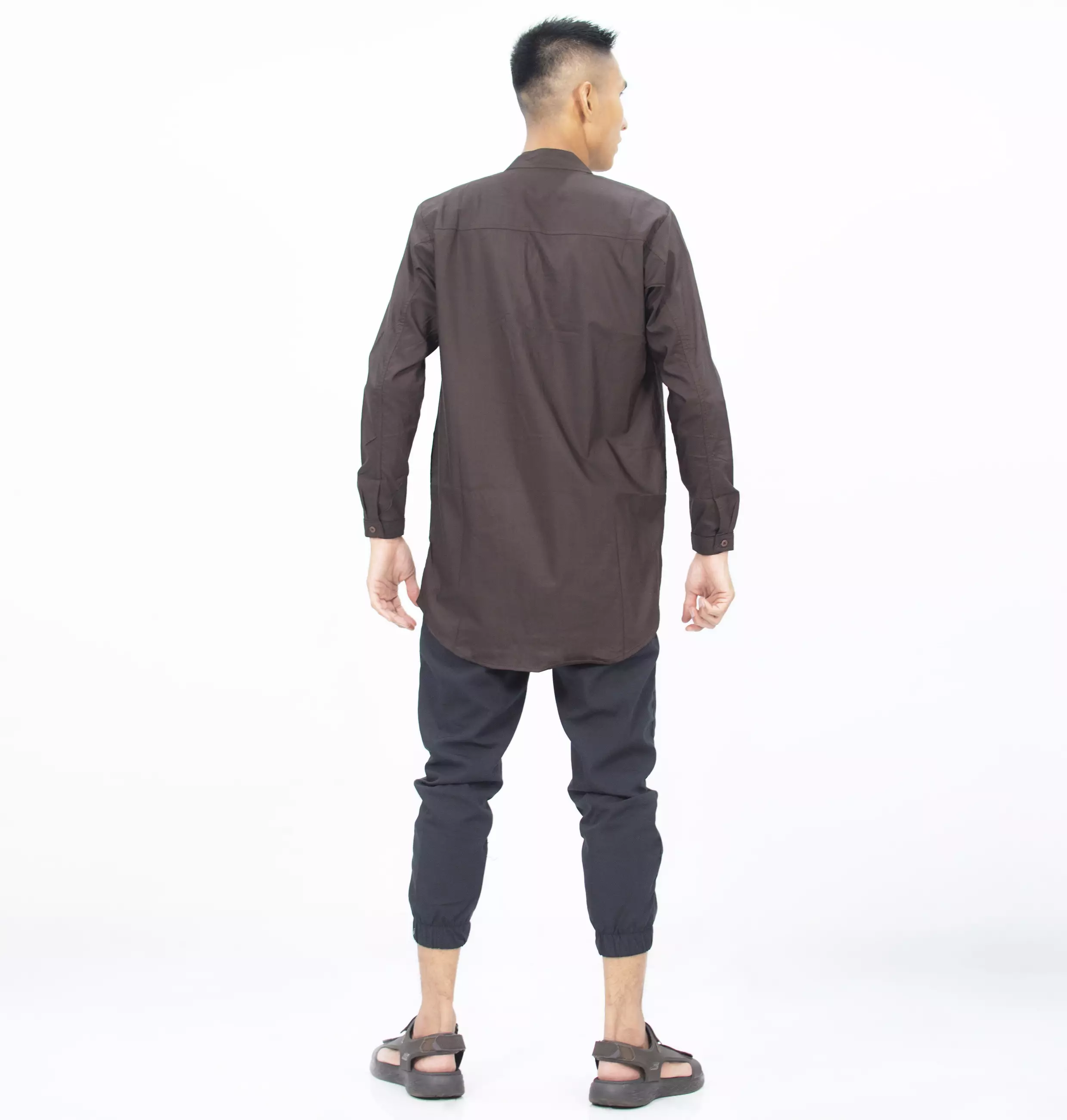 SHAMS Baju Lebaran Baju Koko Lengan Panjang Kemeja Koko Kemeja Kurta Pria - COKLAT TUA