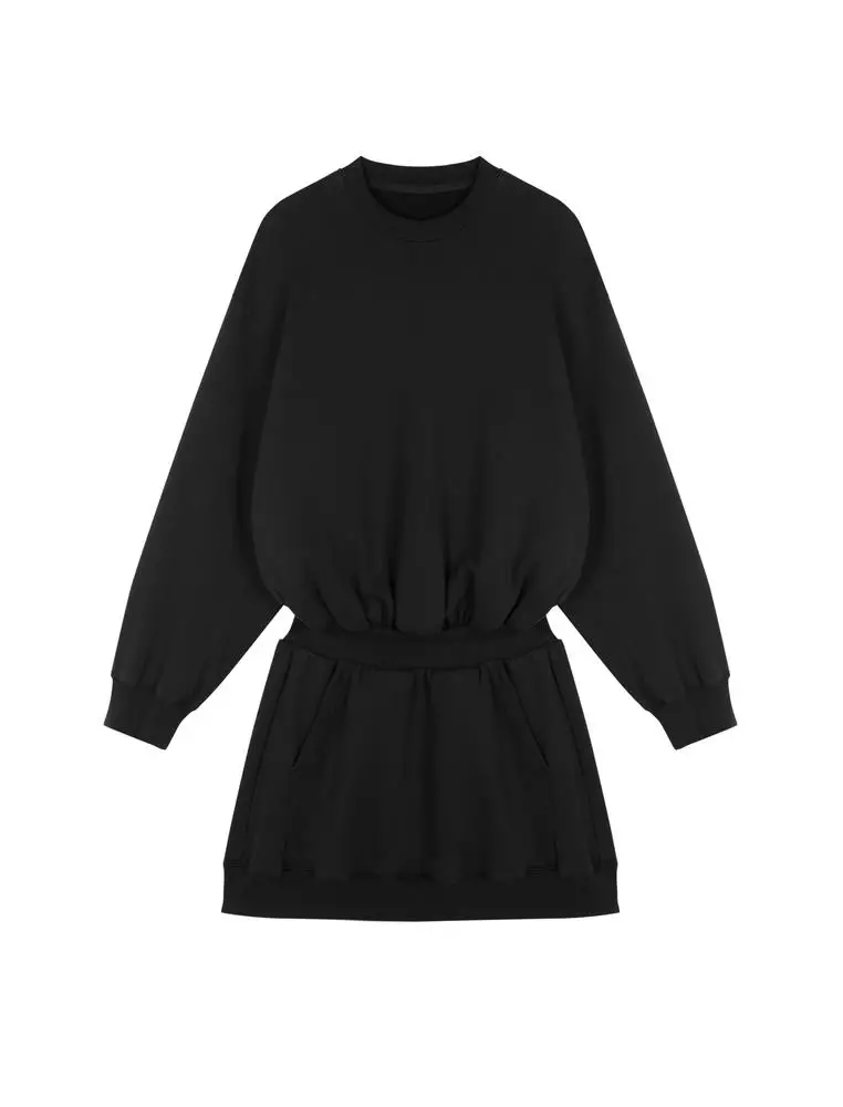 纯色休闲长袖连衣裙