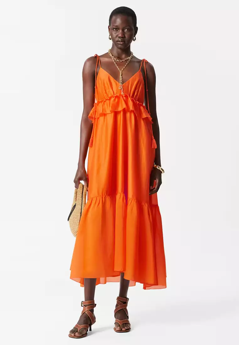 aje florential textured midi dress Florential Textured Midi Dress-APRICOT / 4