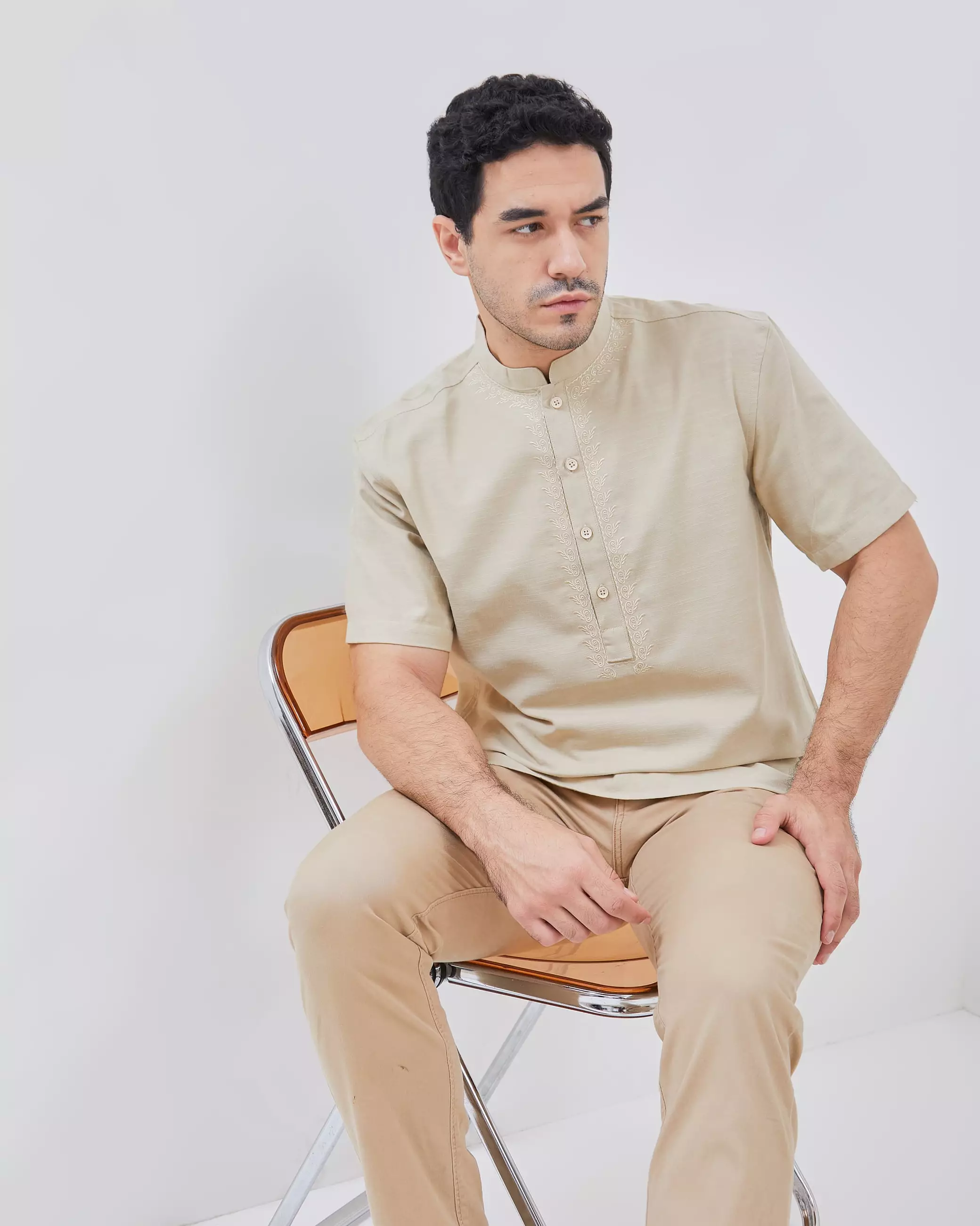AMK Kemeja Koko Pria Lengan Pendek KK Tabaqah s/s Khaki