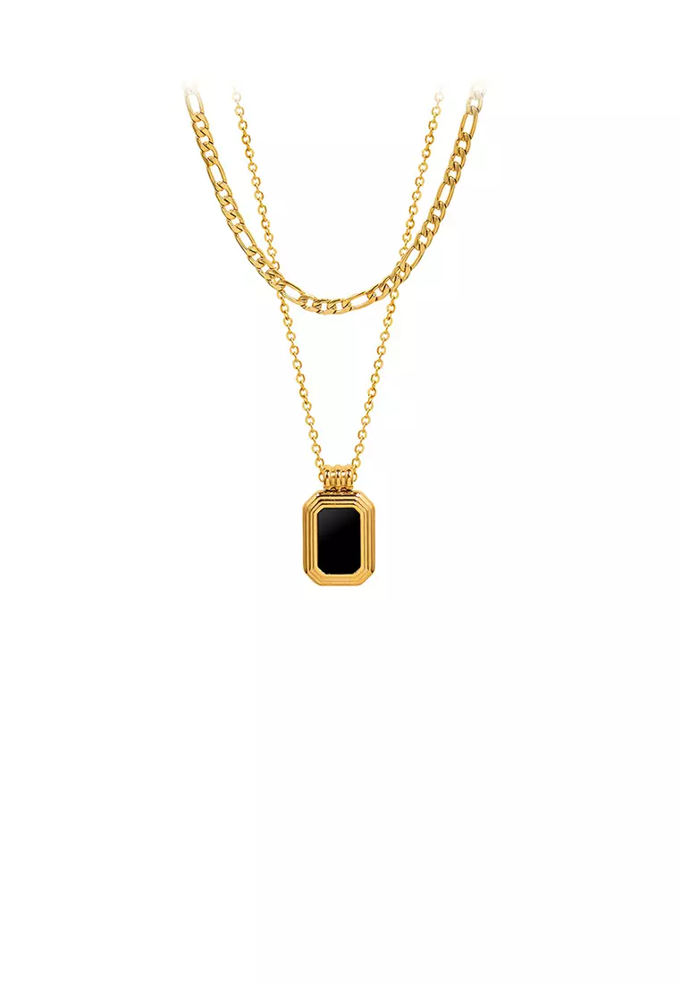 Gold necklace black stone top