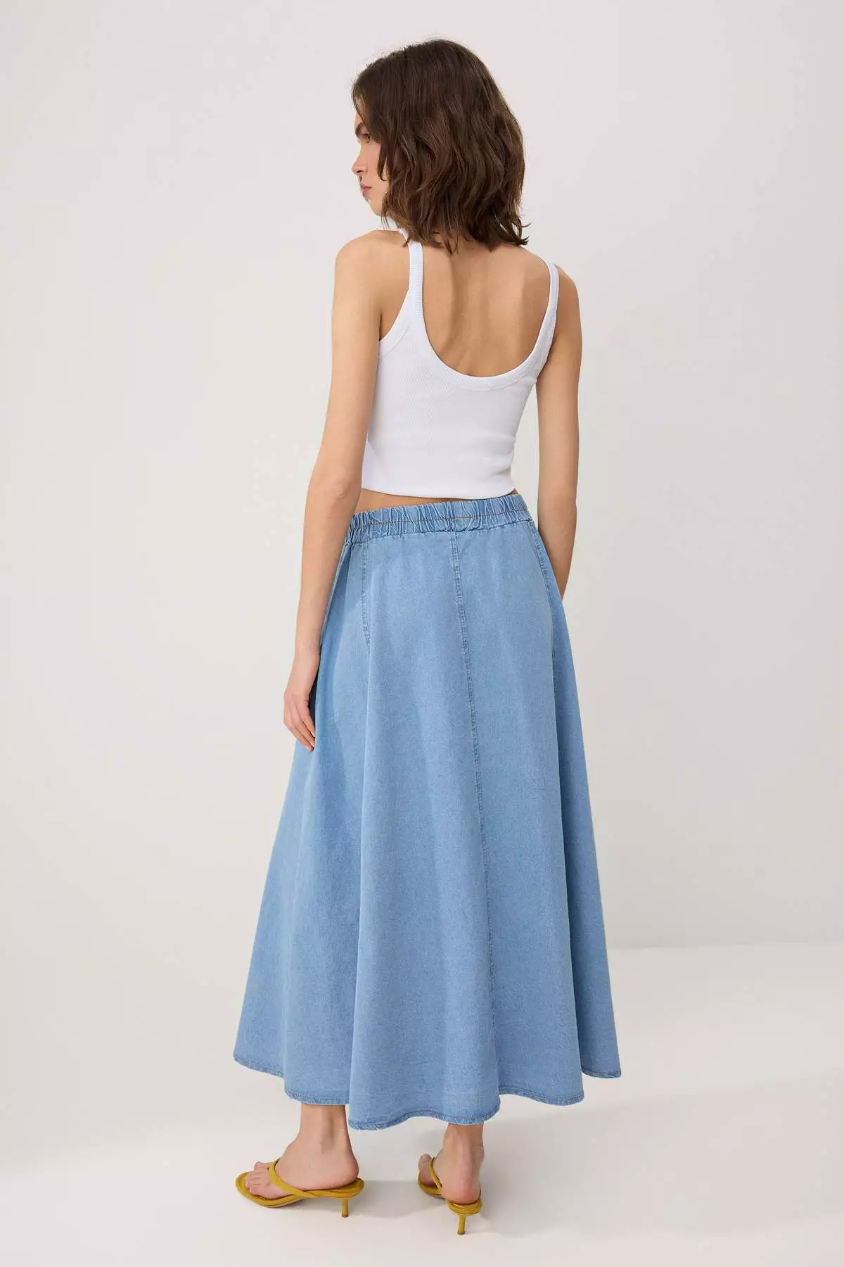 Blue Flared Maxi Denim Skirt Twoss26Et22