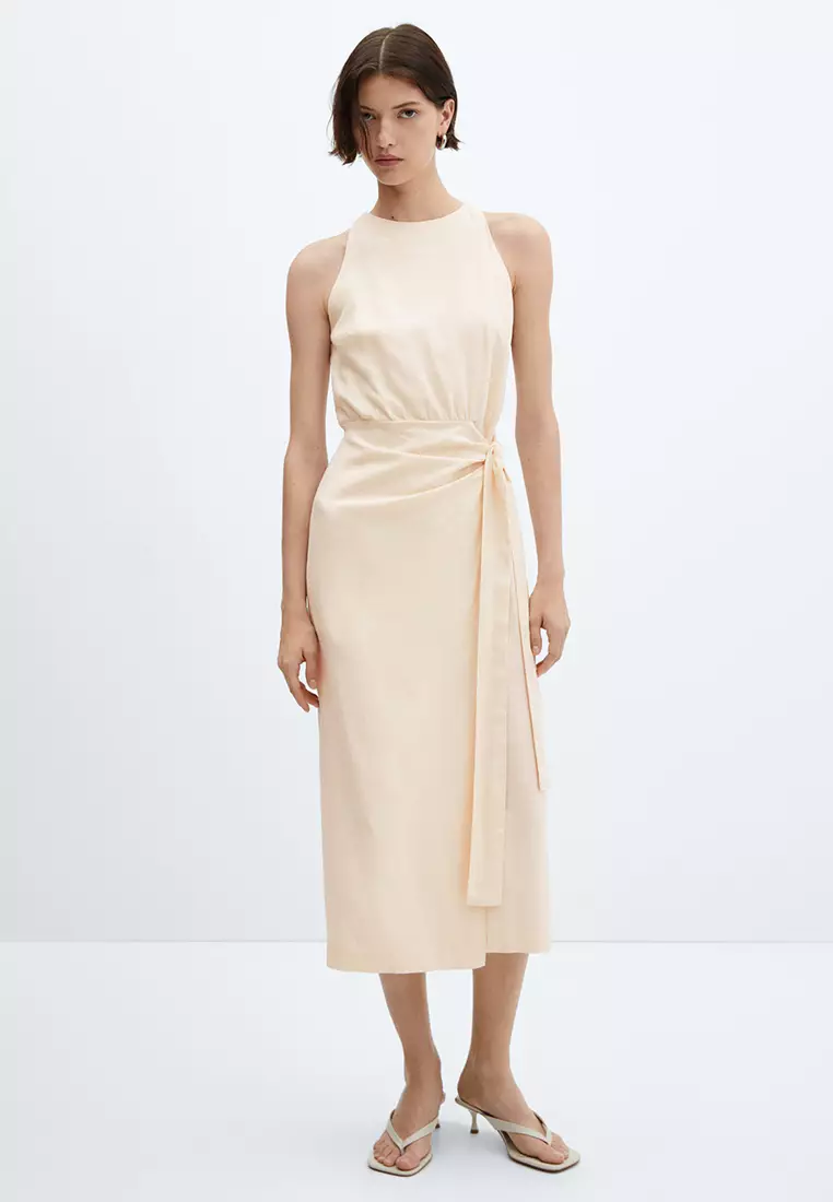 White linen blend dress cheap