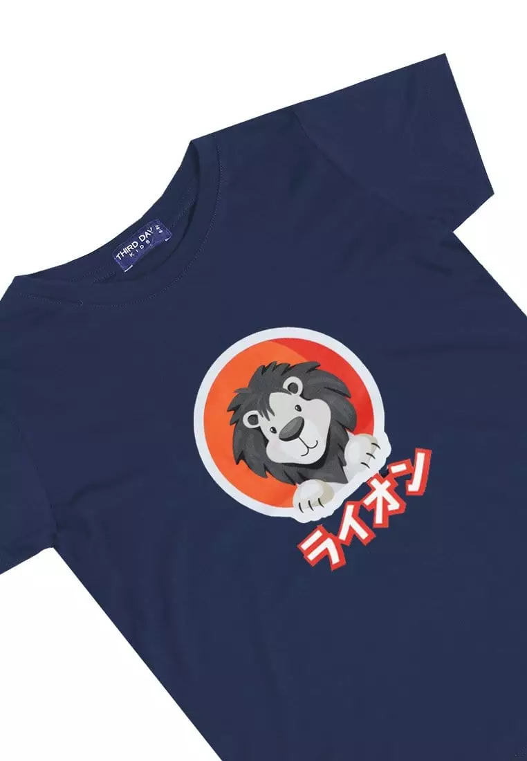 KU017 kaos anak boy girl lion singa navy