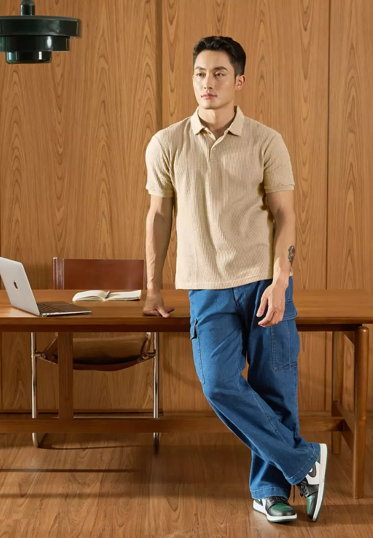 Kale Wale Beige / Kaos Rajut Pria Lengan Pendek