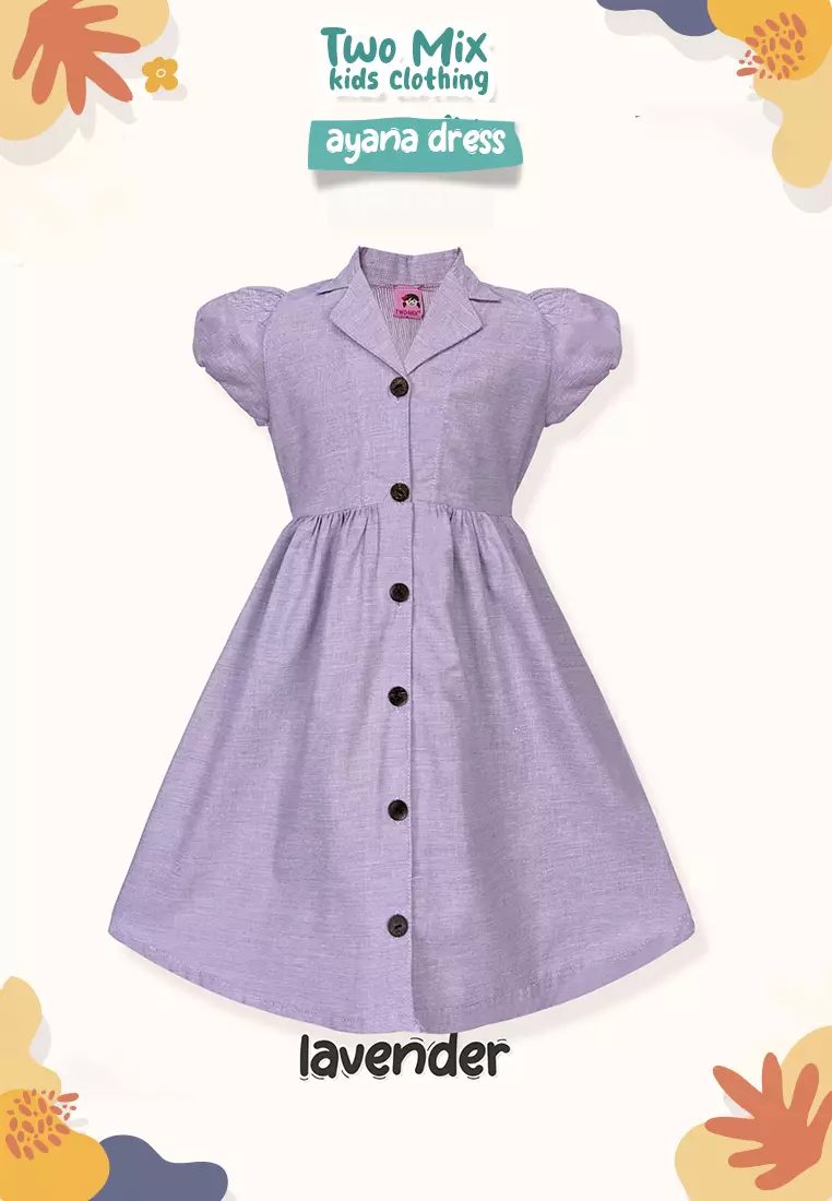 Two Mix - Ayana Dress Anak Perempuan Casual - Baju Anak Cewek Santai 1-8 Tahun 4371 Lavender