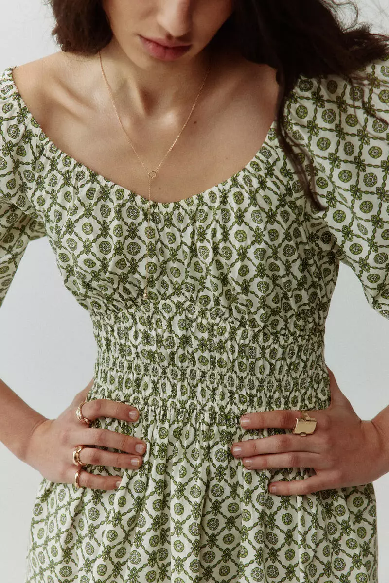 Flared-skirt cotton dress