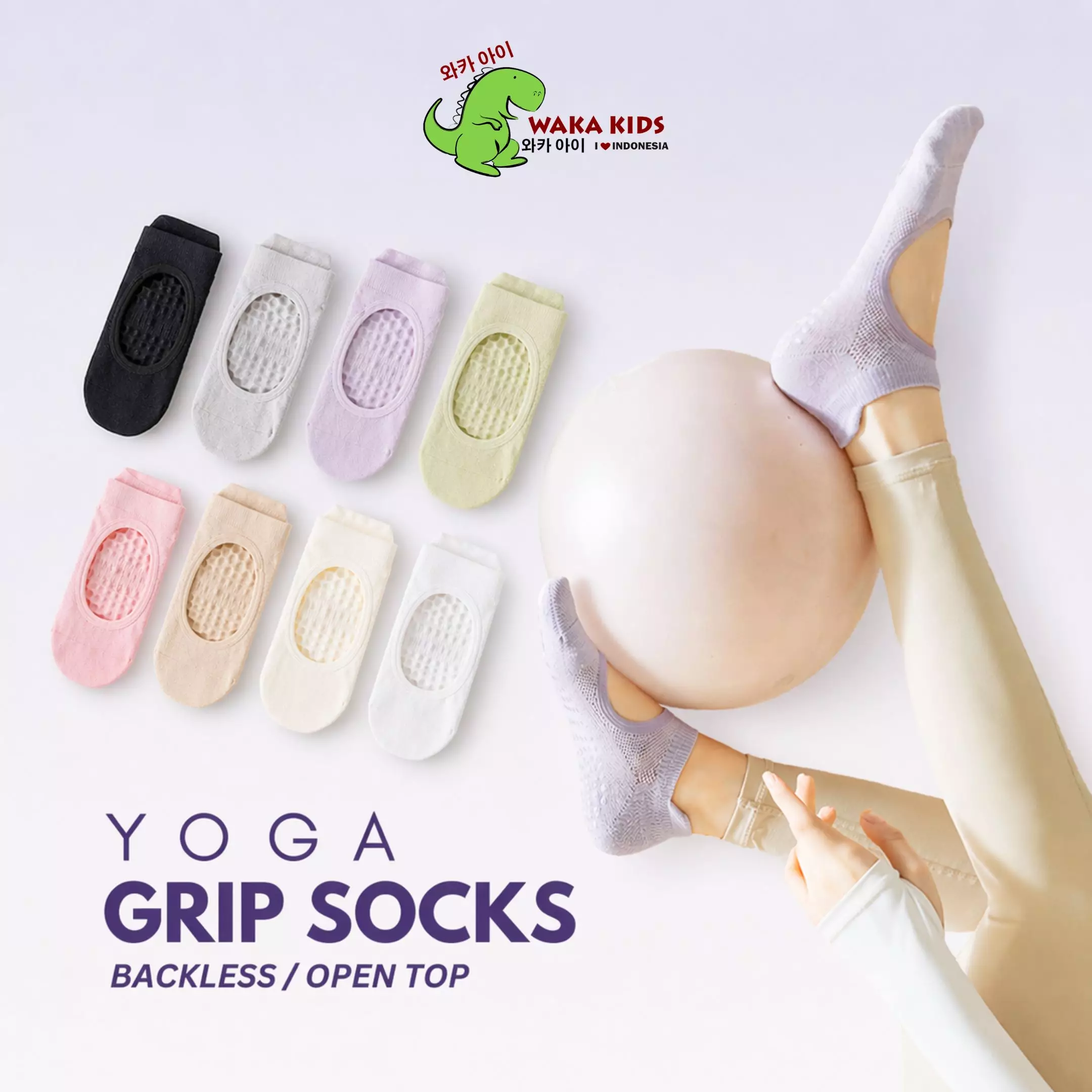 Wakakids Kaos Kaki Pendek Olahraga Wanita Backless Anti Slip Sport Socks Yoga Pilates Senam Gym Venrz Ungu