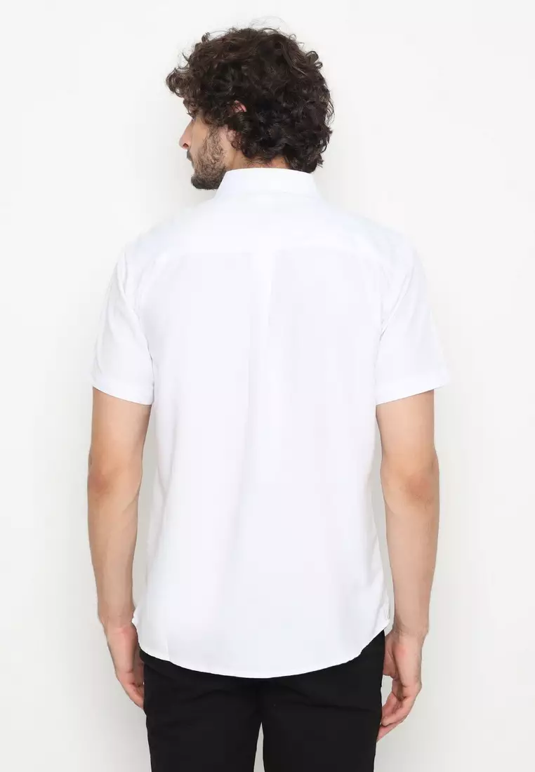POLICE Kemeja Polos Basic Cotton Soft White Regular Fit Pria