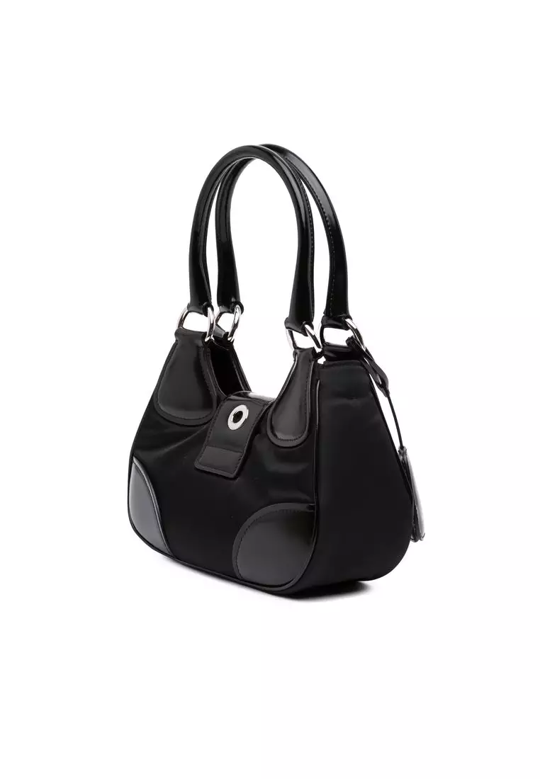 Pre-Loved Prada Re Nylon And Shiny Calfskin Re Edition 2002 Moon Satchel
