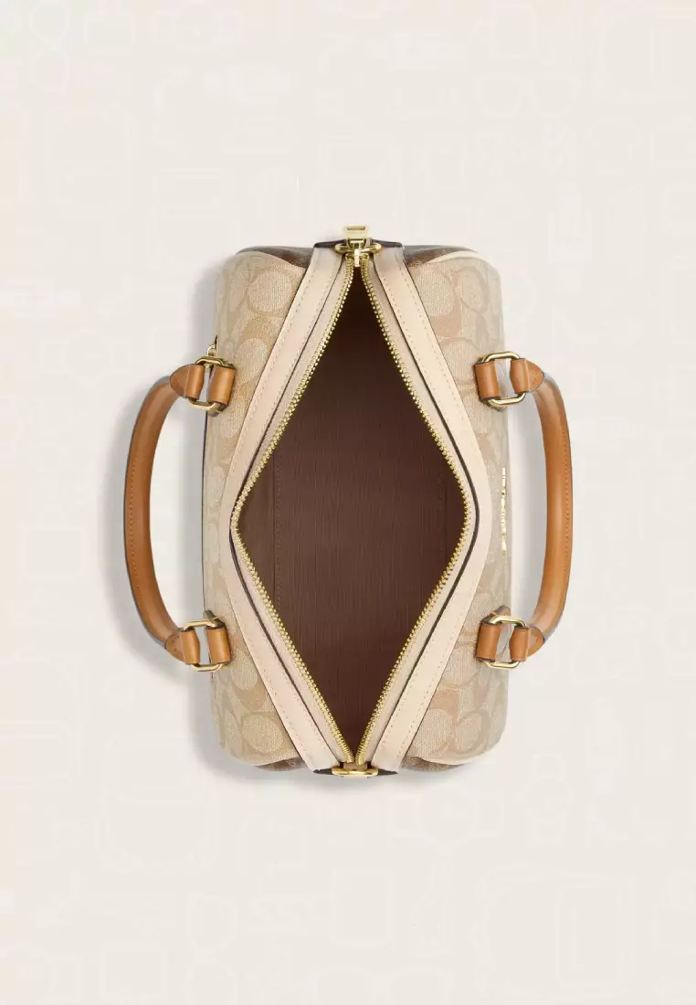 Coach Rowan Satchel Bag In Blocked Signature Canvas Khaki Multi