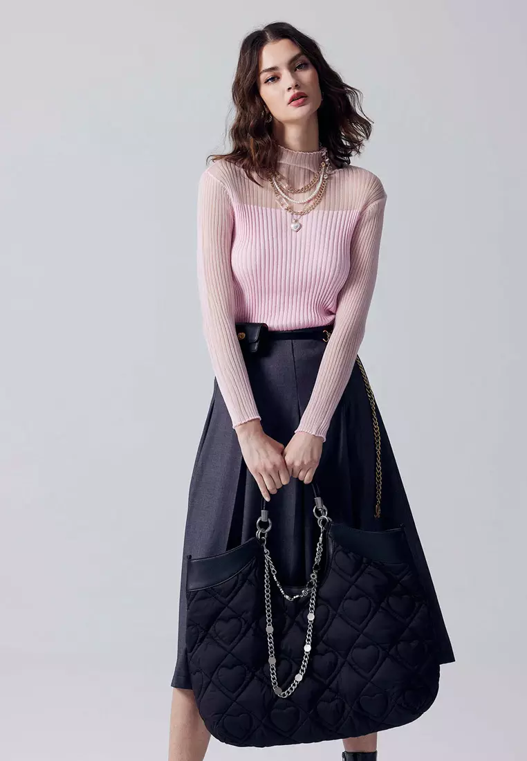 Basic Grey Pleated Midi Skirt