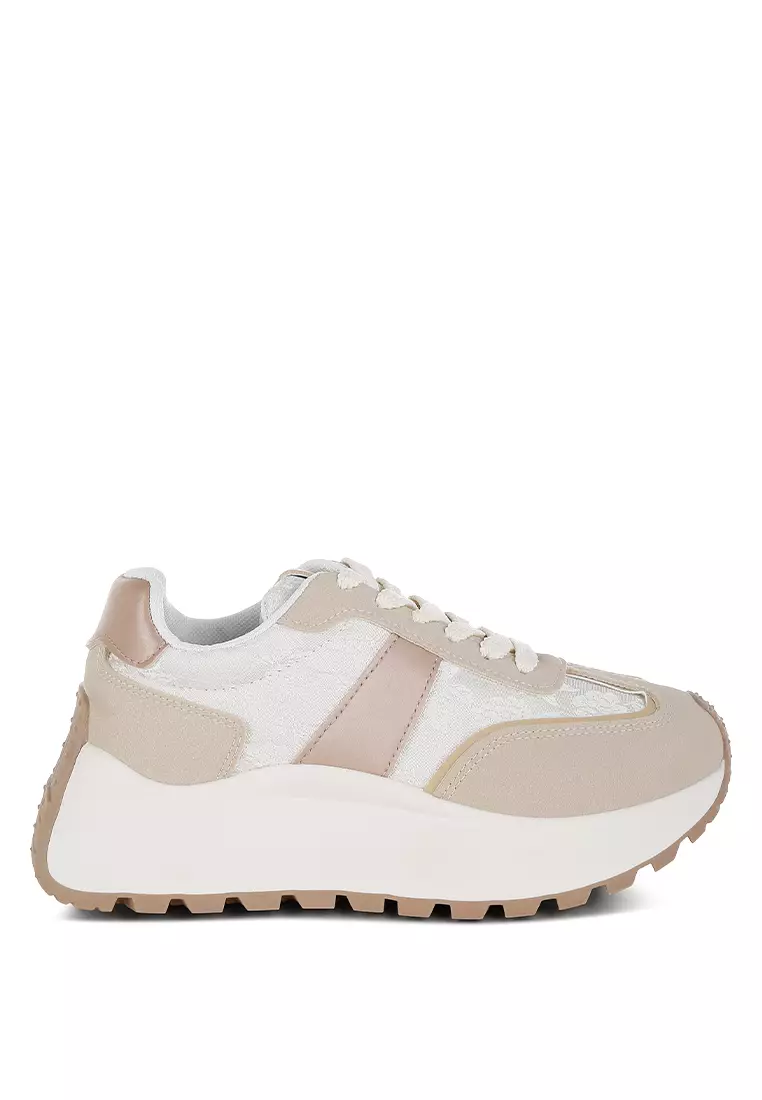 Discount on London Rag  shoes - SKU: Chunky Anti-Skid Lace-Up Sneakers in Beige