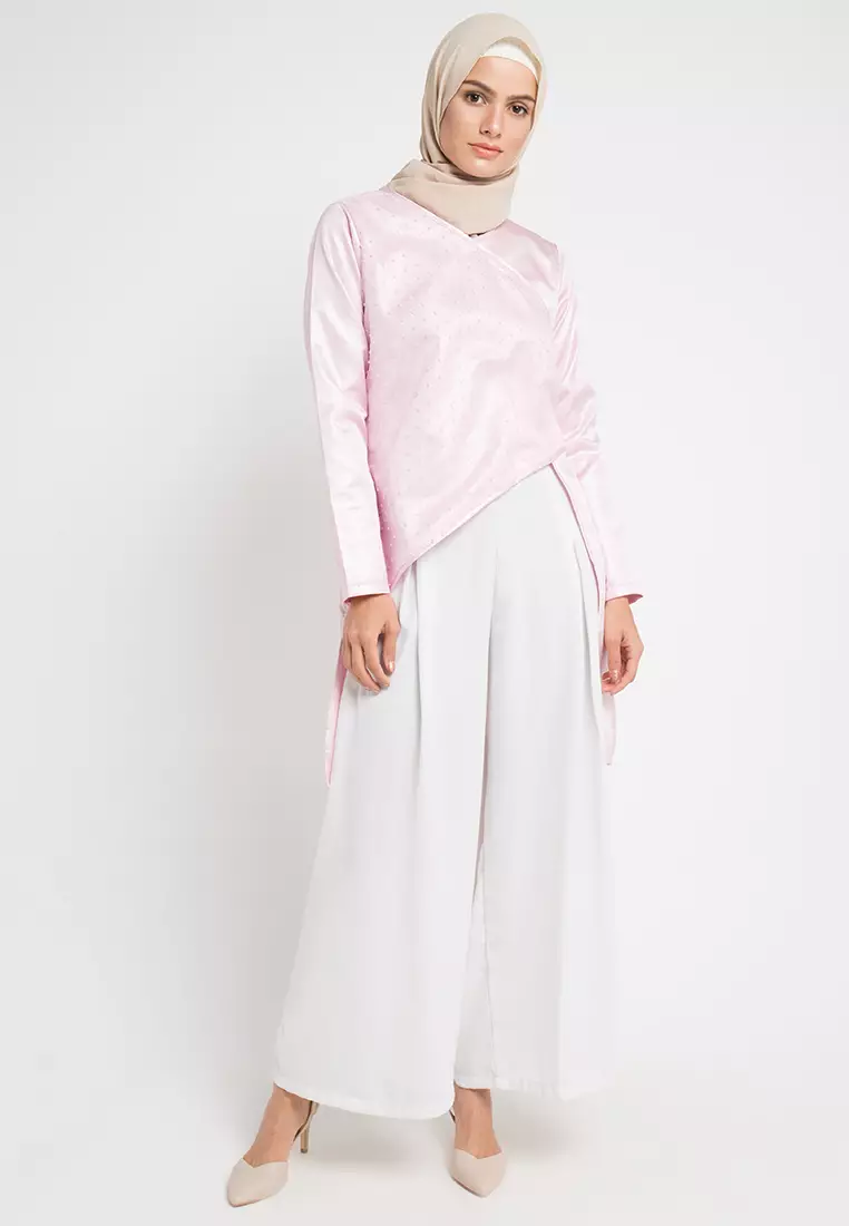 Ziva Assymetrical Blouse In Pink Glitter