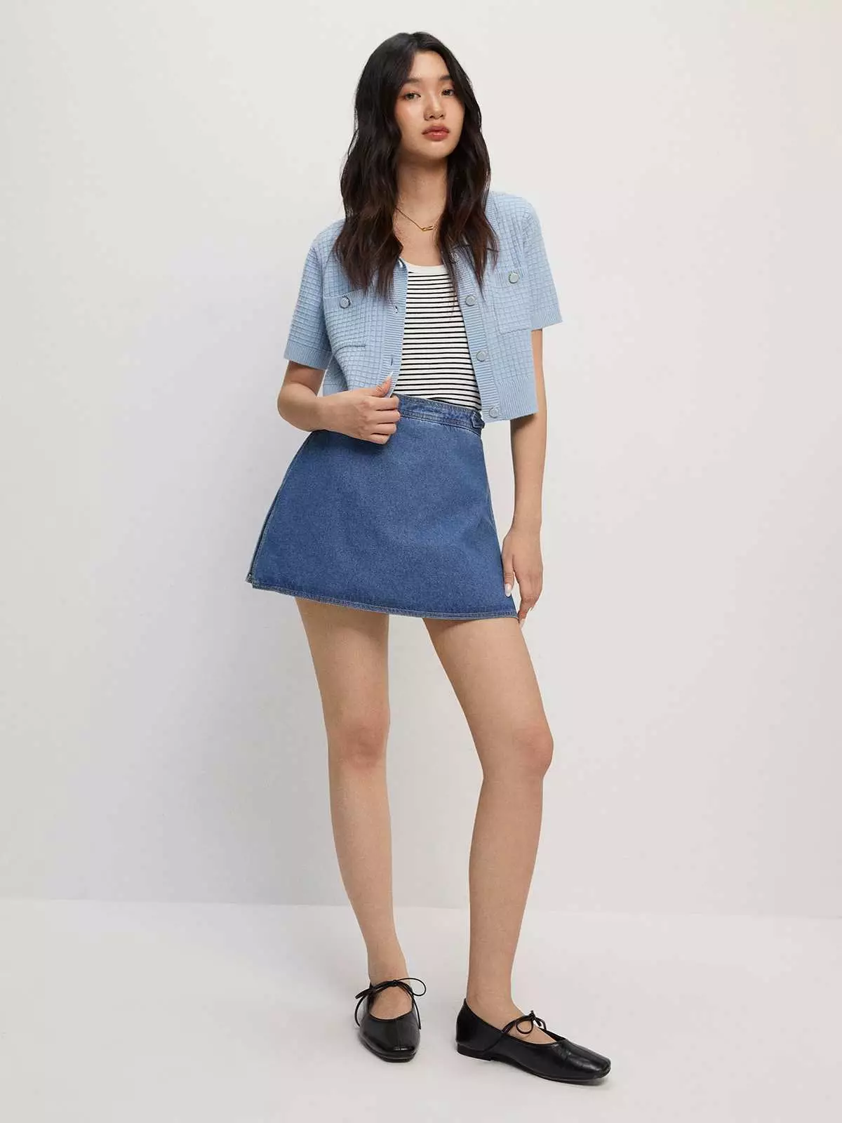 Knitted Button Top - Baby Blue