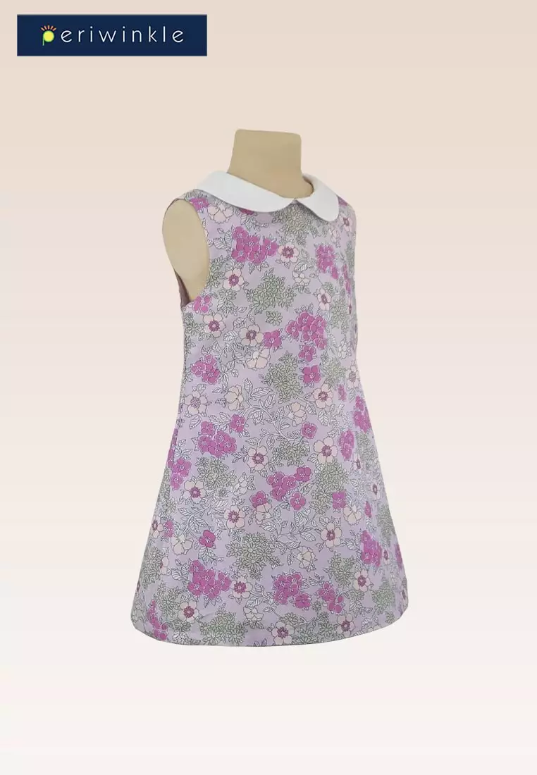 Ellaine Girls Printed Floral Lilac Shift dress with Collar