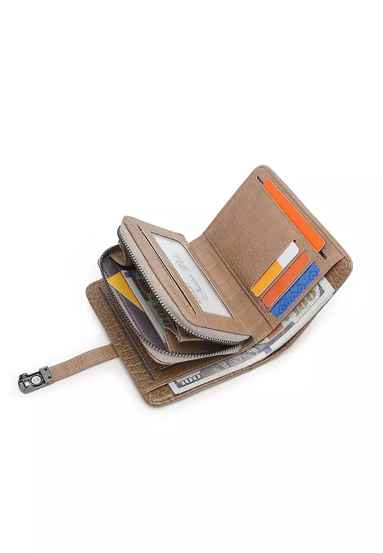 Women's Croc Wallet with Coin Compartment - Khaki