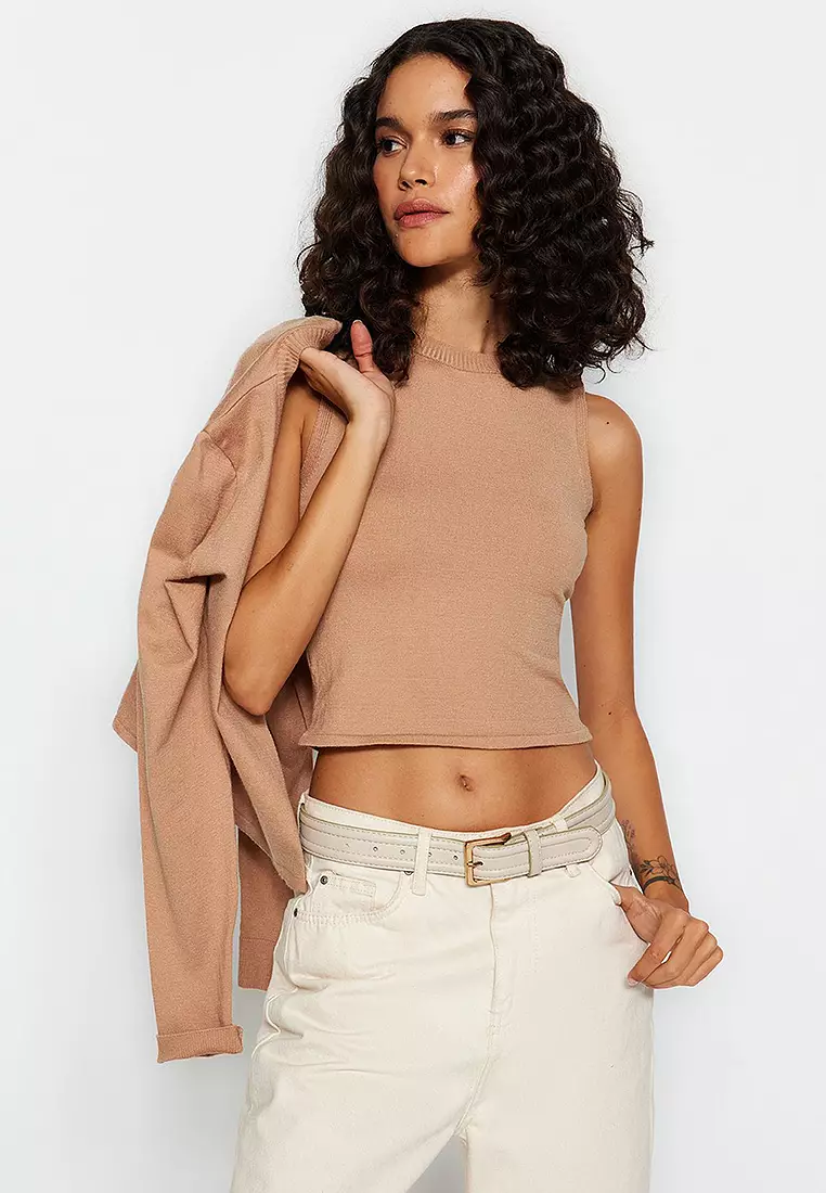 Crew Neck Knit Tank Top & Cardigan Set