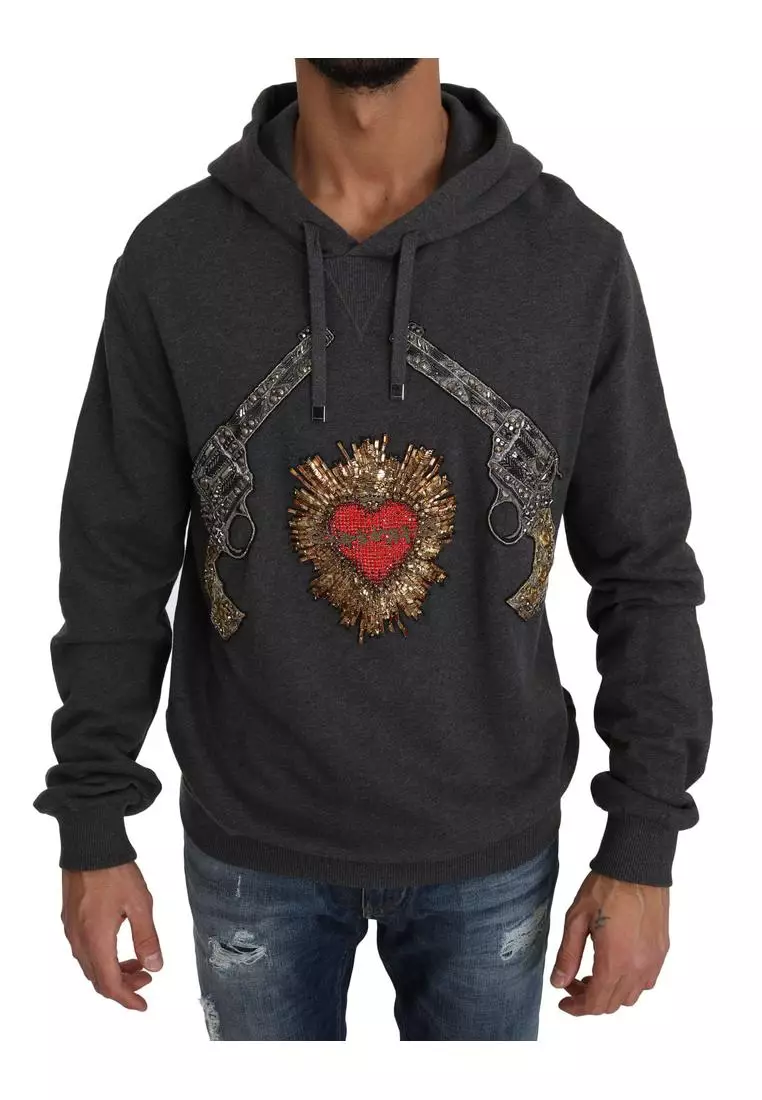 Buy Dolce Gabbana Dolce Gabbana Gray Hooded Red Crystal Heart