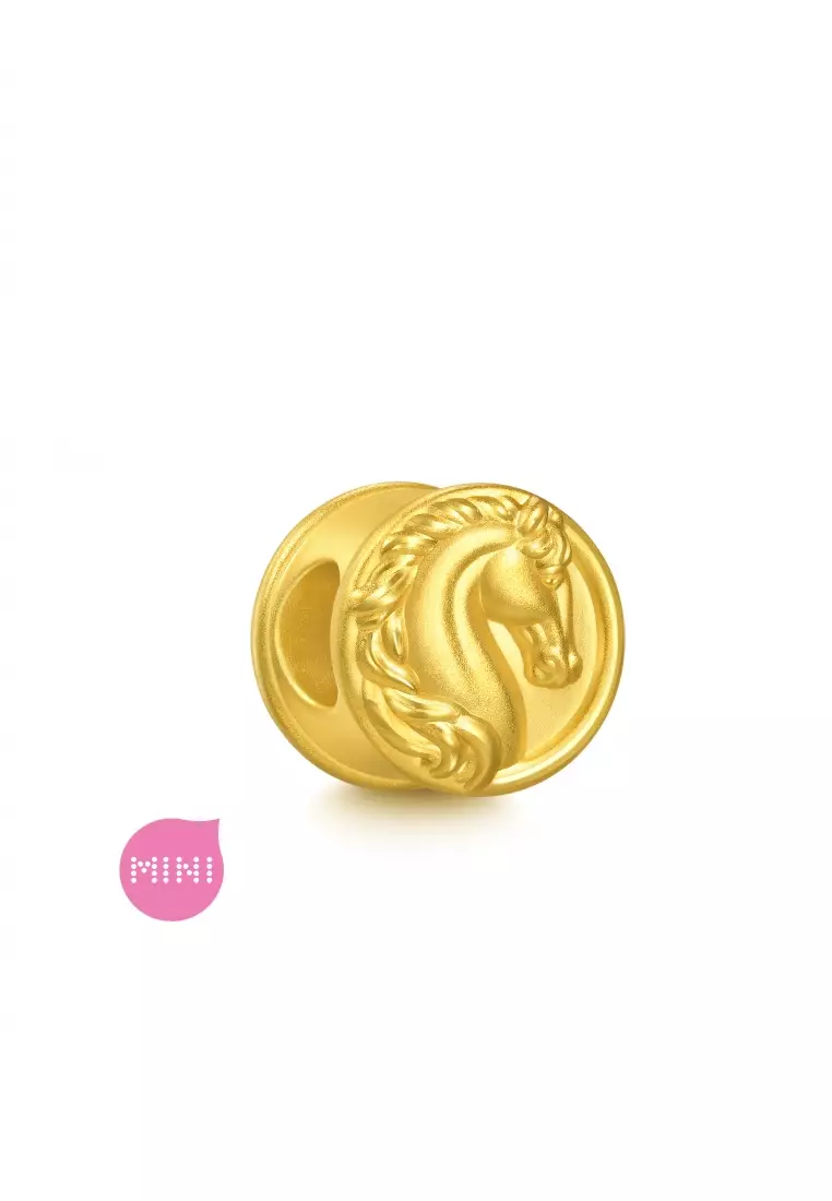 999 Gold Auspicious Blessings Mini Zodiac Horse Charm for Women & Men 96062C  [Bracelet not included