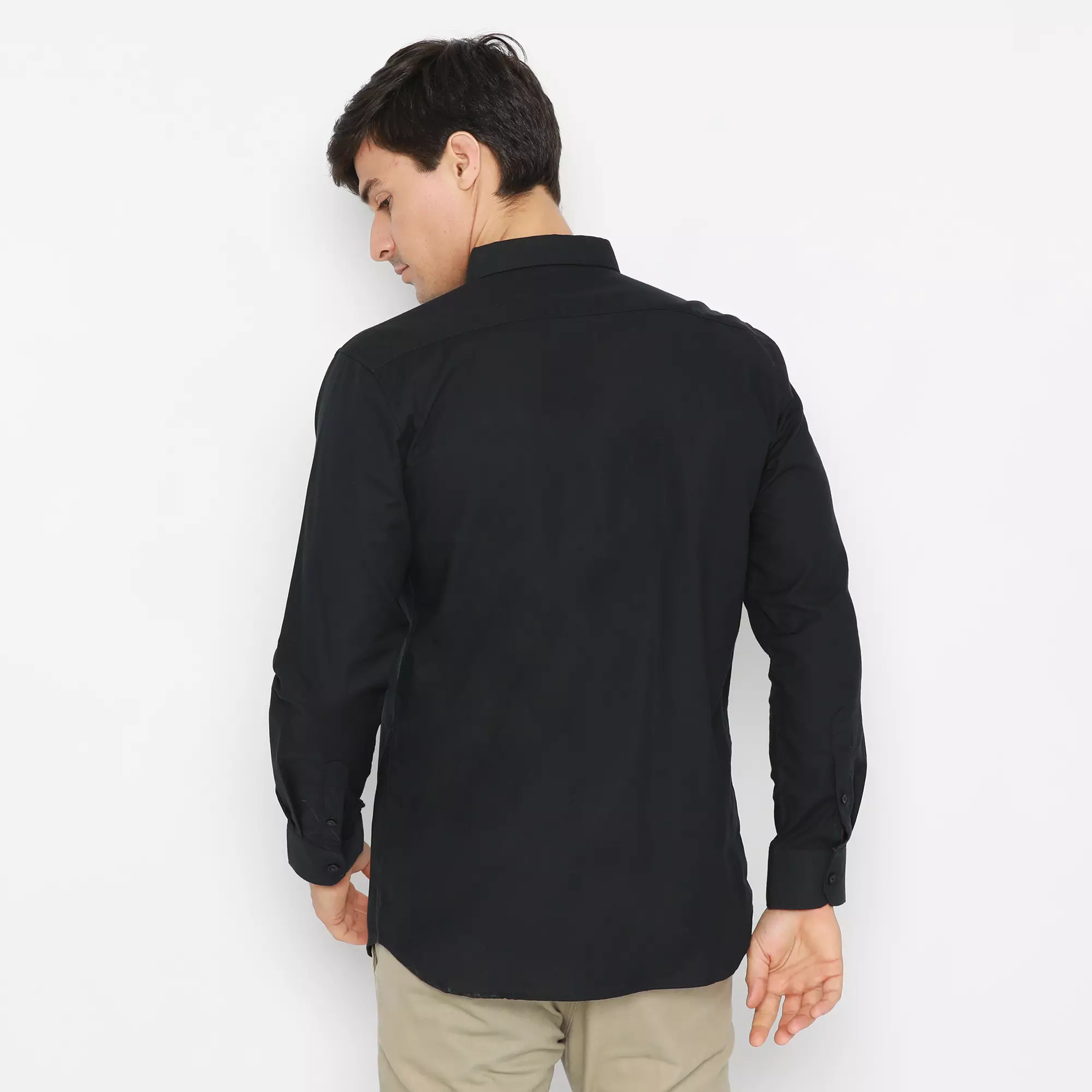 Platini Kemeja Pria Polos Lengan Panjang Katun Oxford Hitam 66206