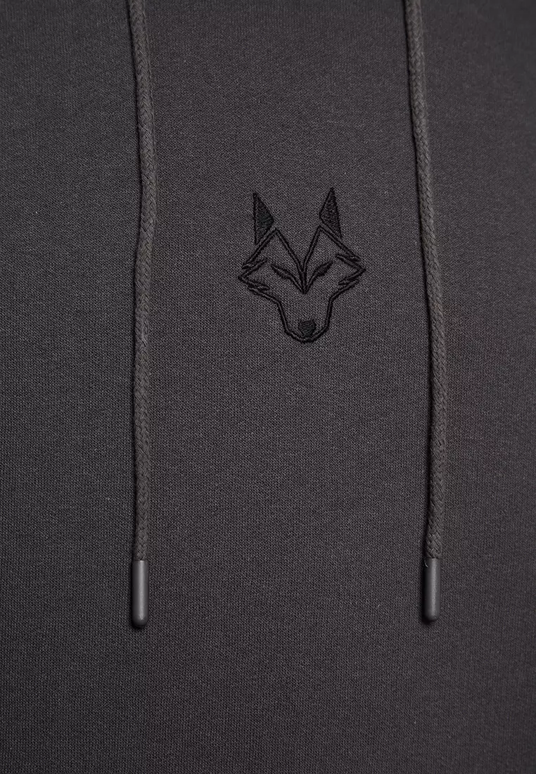 Wolf Embroidered Hooded Sweatshirt