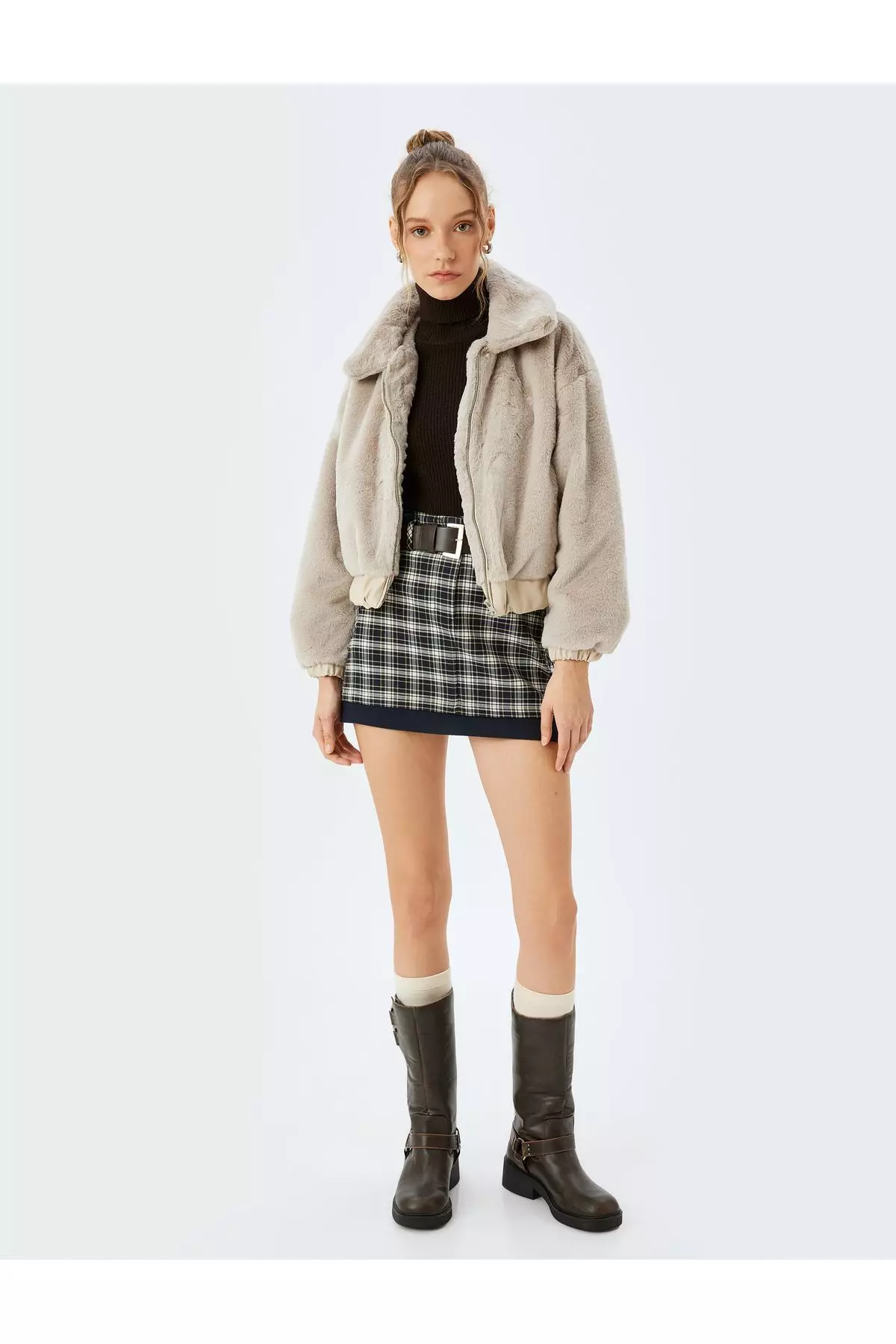 Buy KOTON Stand Collar Zippered Pocket Detailed Faux Fur