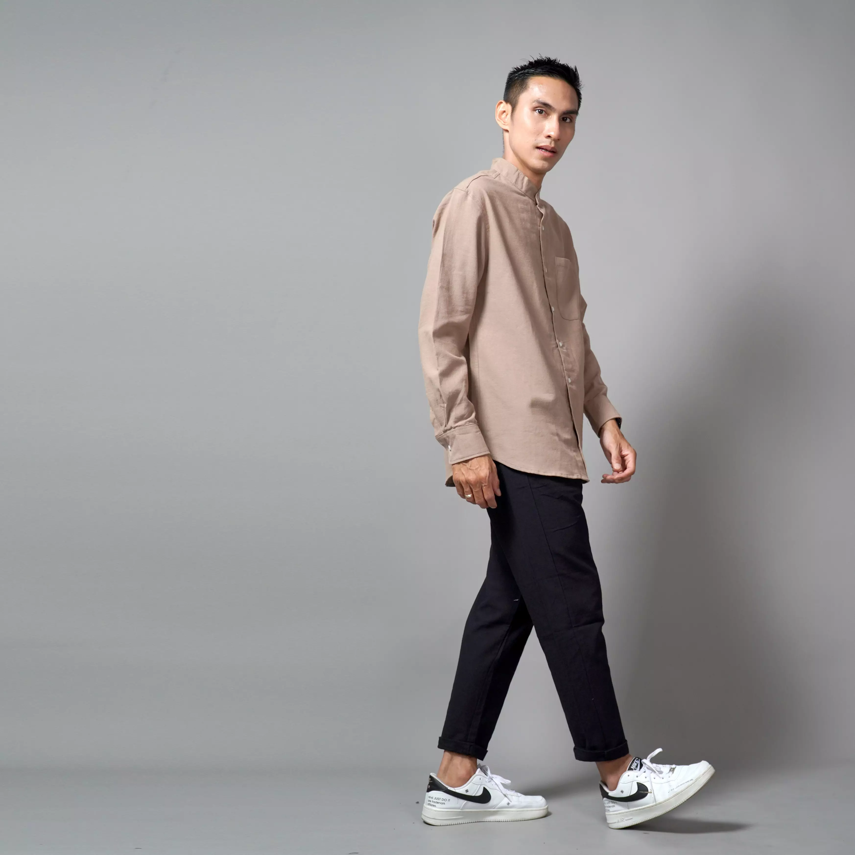  ASHRAF Kemeja Pria Casual Linen Baju Koko Kemeja Lengan Panjang - Coksu
