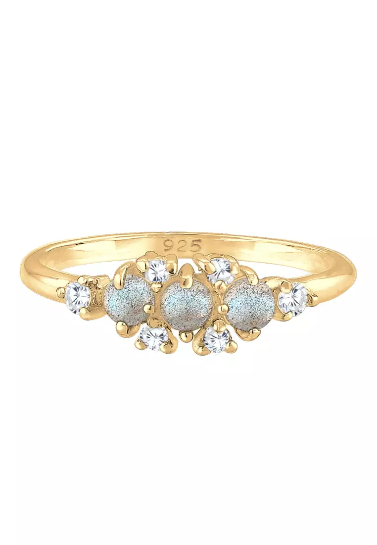 Ring Vintage Elegant Zirconia Stone Labradorite Gold Plated