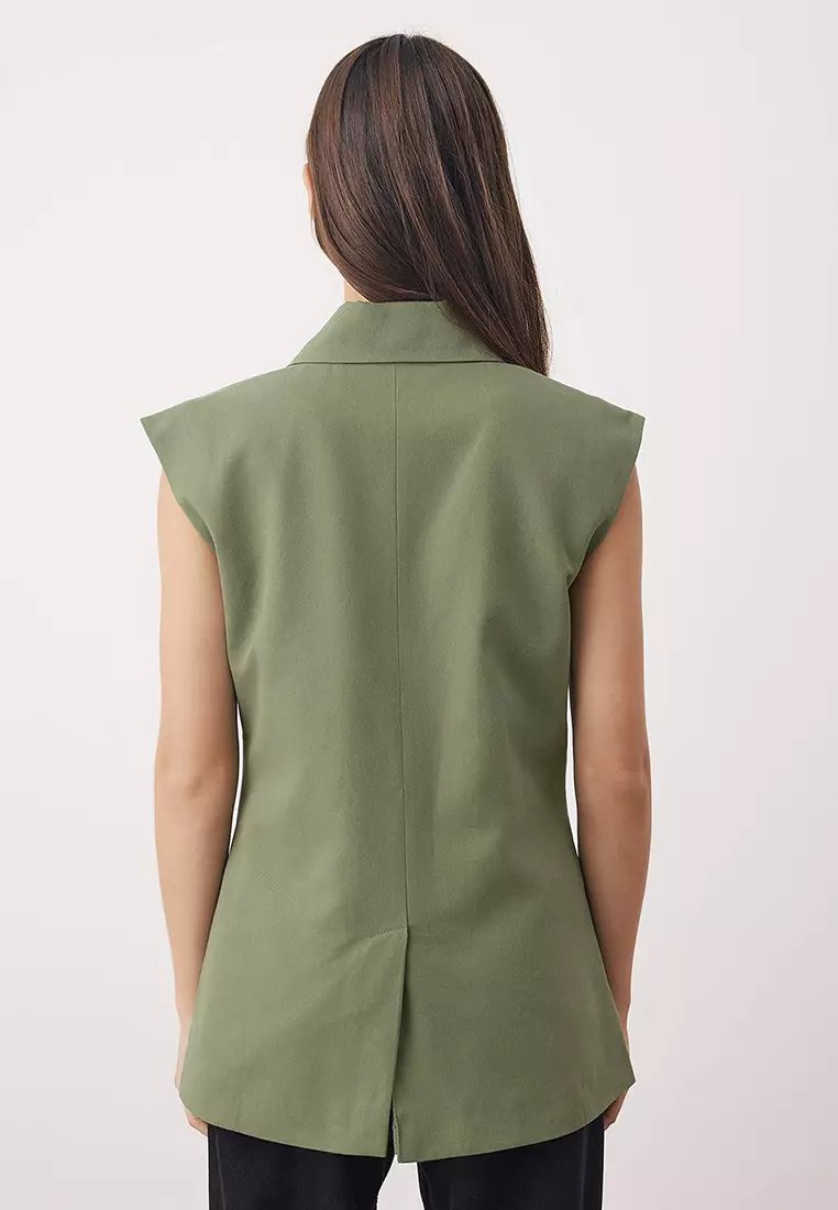 Khaki Regular Gabardine Safari Vest