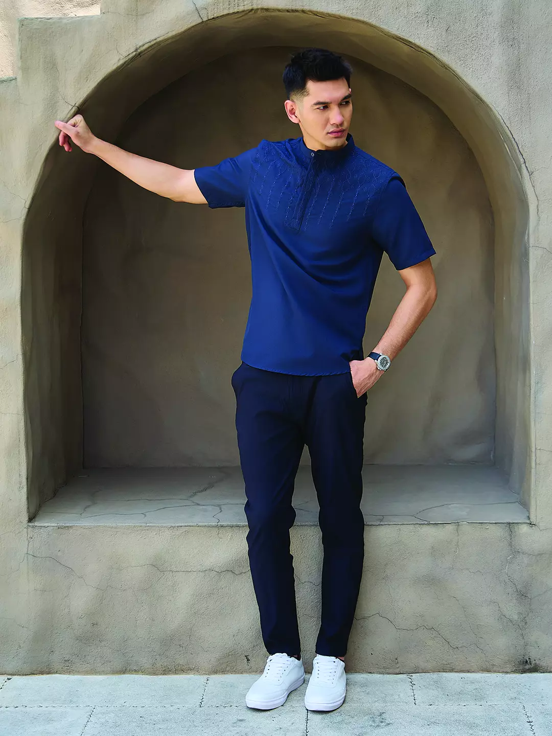 OXCON Kemeja koko Tangan Pendek Bordir Baiq Navy