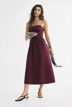 red dress shopee Red Sleeveless Knee-length Dress With Flared Skirt