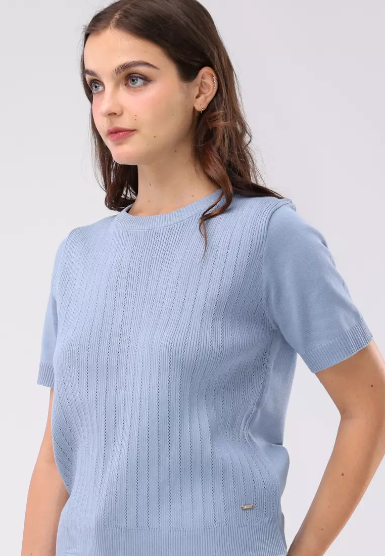 Textured Knitted Short Sleeves Blouse