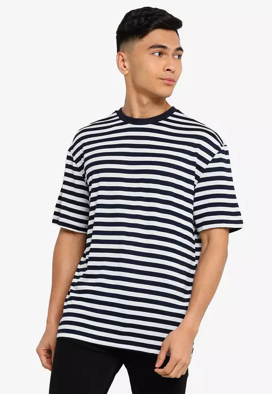 Navy Blue Stripe Oversize T-Shirt