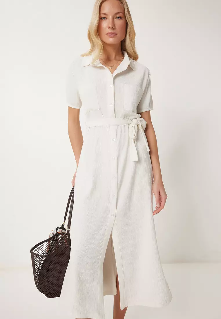 Summer Crinkle Knitted Shirt Dress