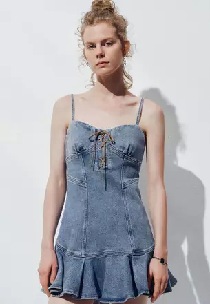 zalora denim dress Buy Dresses Online Code:EV 3 Black Satin Wrap High BLACK TIE EVENT Blue denim