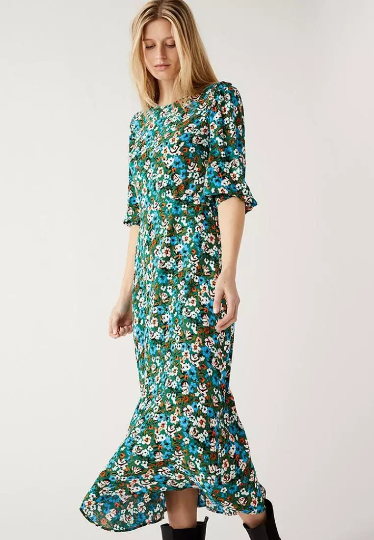 Buy MARKS & SPENCER M&S Floral Round Neck Midaxi Tea Dress 2023 Online ...