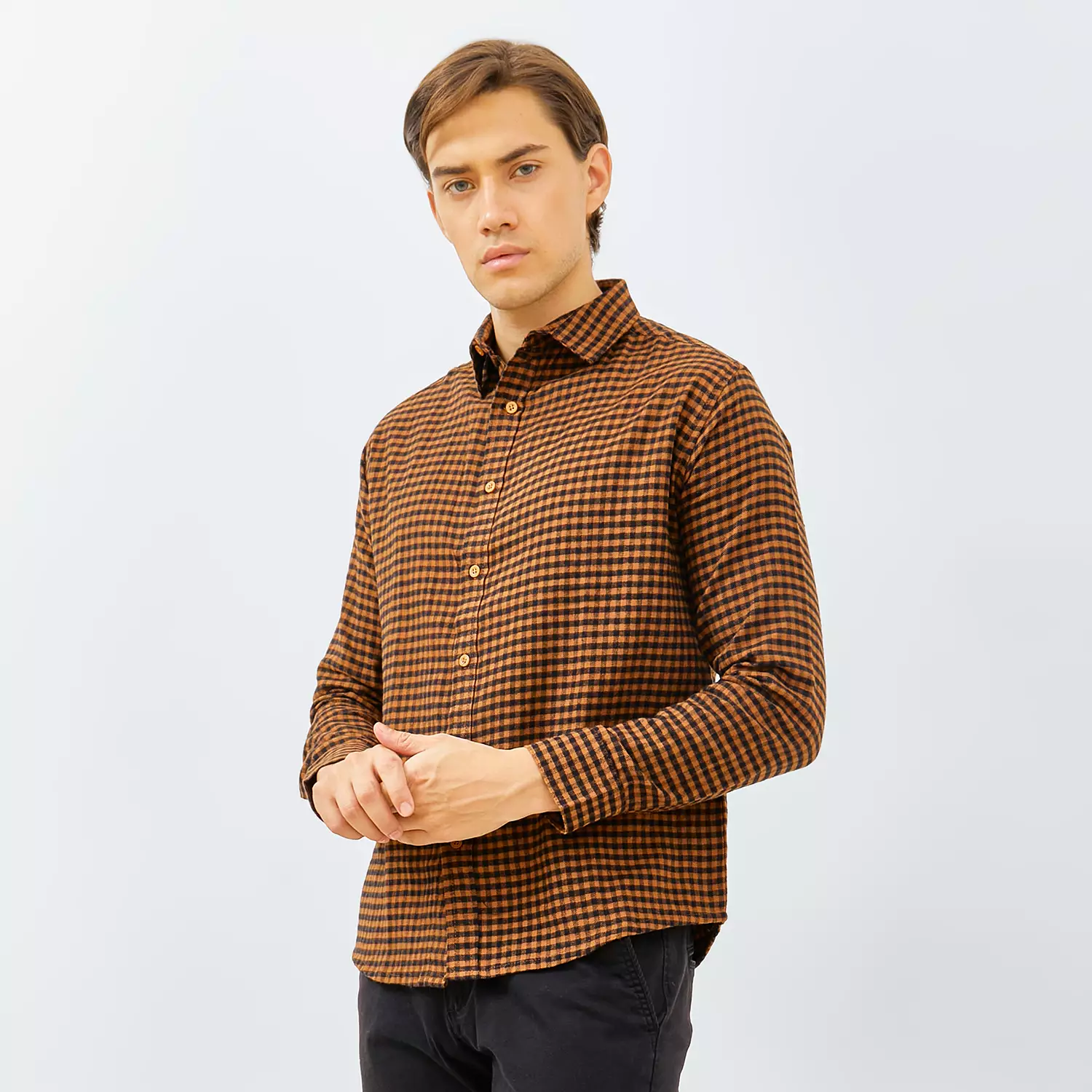 PAULMAY Kemeja Flanel Pria Lengan Panjang Coklat 6706