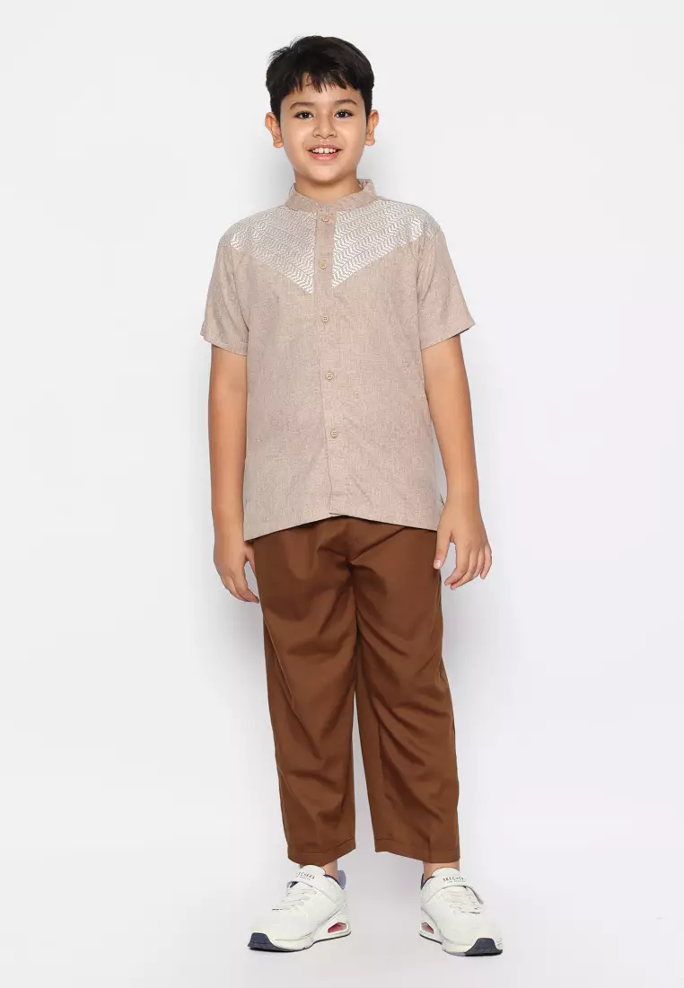 Baju Koko Anak Laki Bordir Arrow Brown Setelan - FOREVER