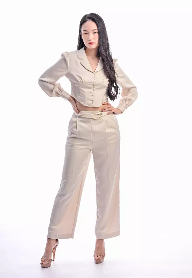 "East India Company - Nettie - Elegant Satin Cropped Blouse "