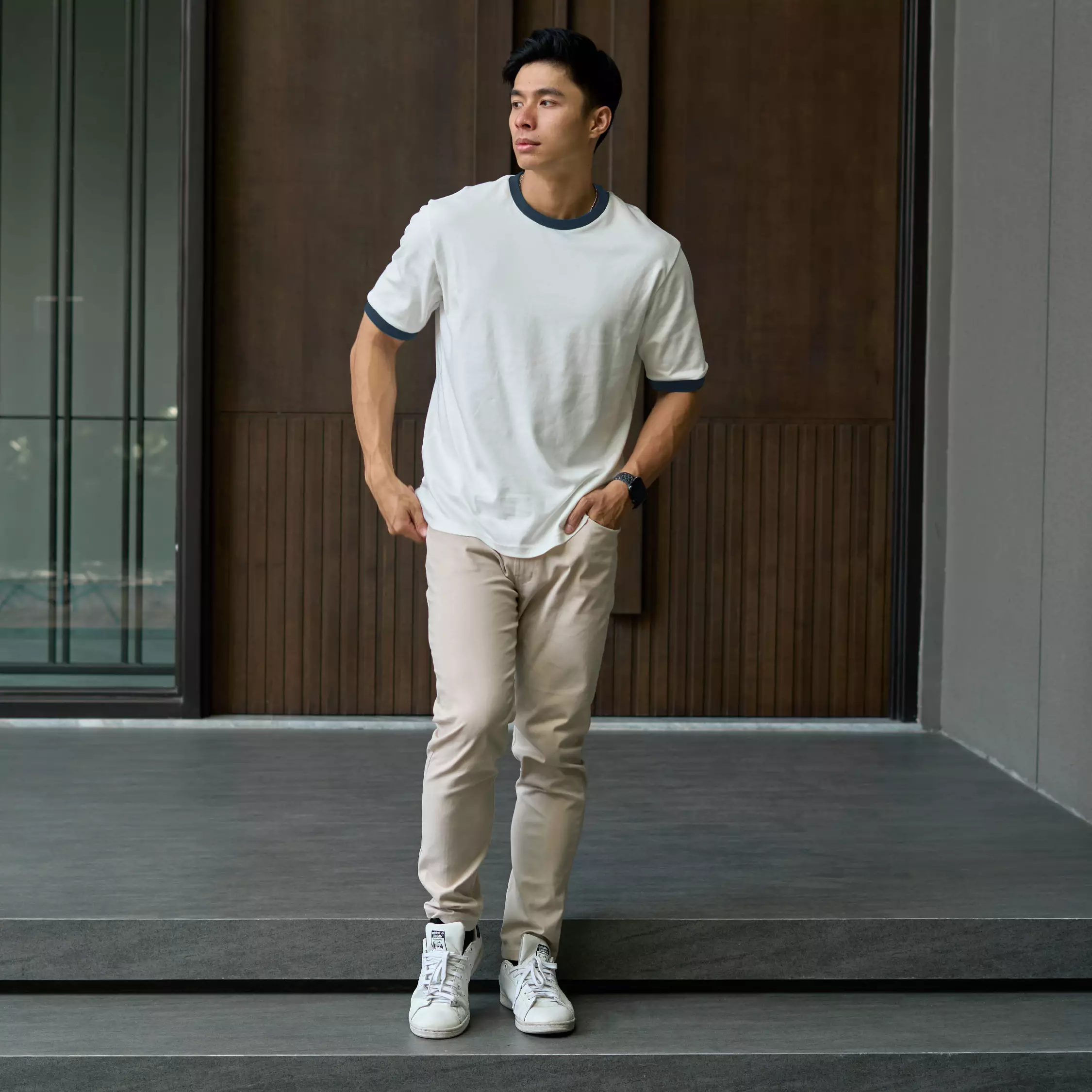 Kale Ringer White Dark Blue / Cotton Cloudy / Kaos Boxy Fit / Kaos Korea / Atasan Kaos Pria / Kaos Basic Pria	TS0