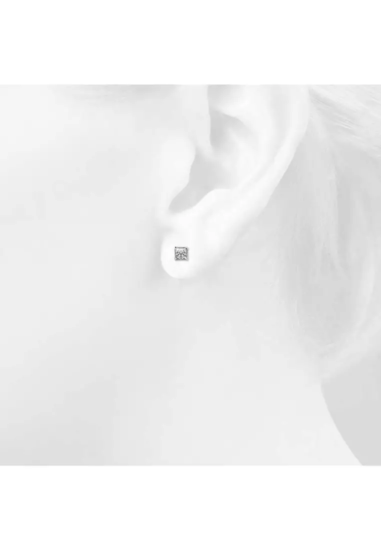Solid 925 Sterling Silver Princess Cut Stud Earrings