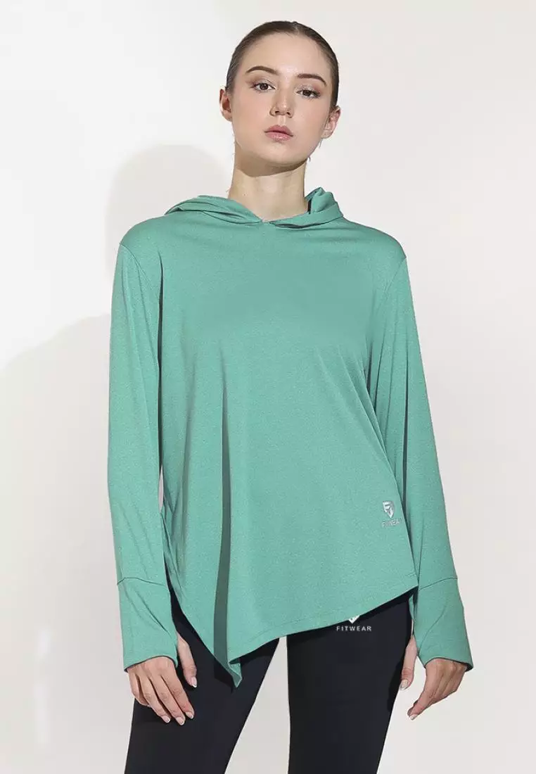 Fitwear - Kaos Olahraga Wanita AMELIA HOODIE DRYFIT SIDE TIE - BRIGHT TURQUOISE