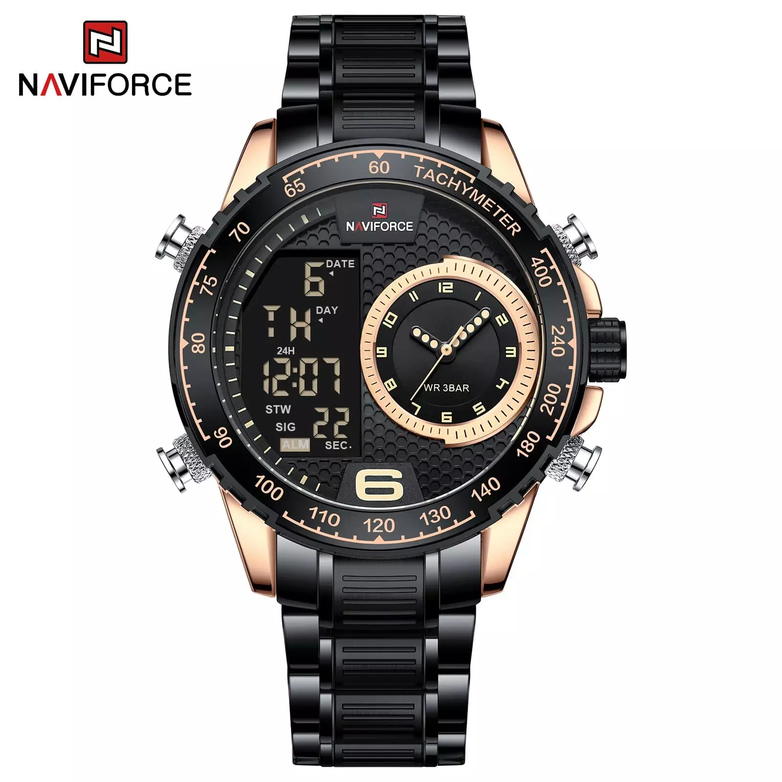 Jam Tangan Pria Naviforce 9199 Dual Time Tali Rantai