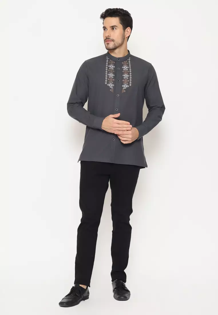 MAGINOT ALVAN CHARCOAL BORDIR Koko Slim Fit Lengan Panjang