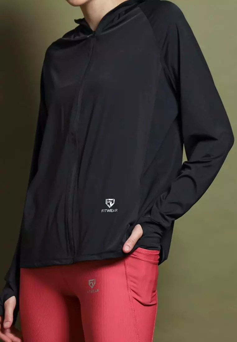 Fitwear - Jaket K-Style Anti UV Olahraga Wanita FLORYN UPF 50++ PJ POCKET - BLACK